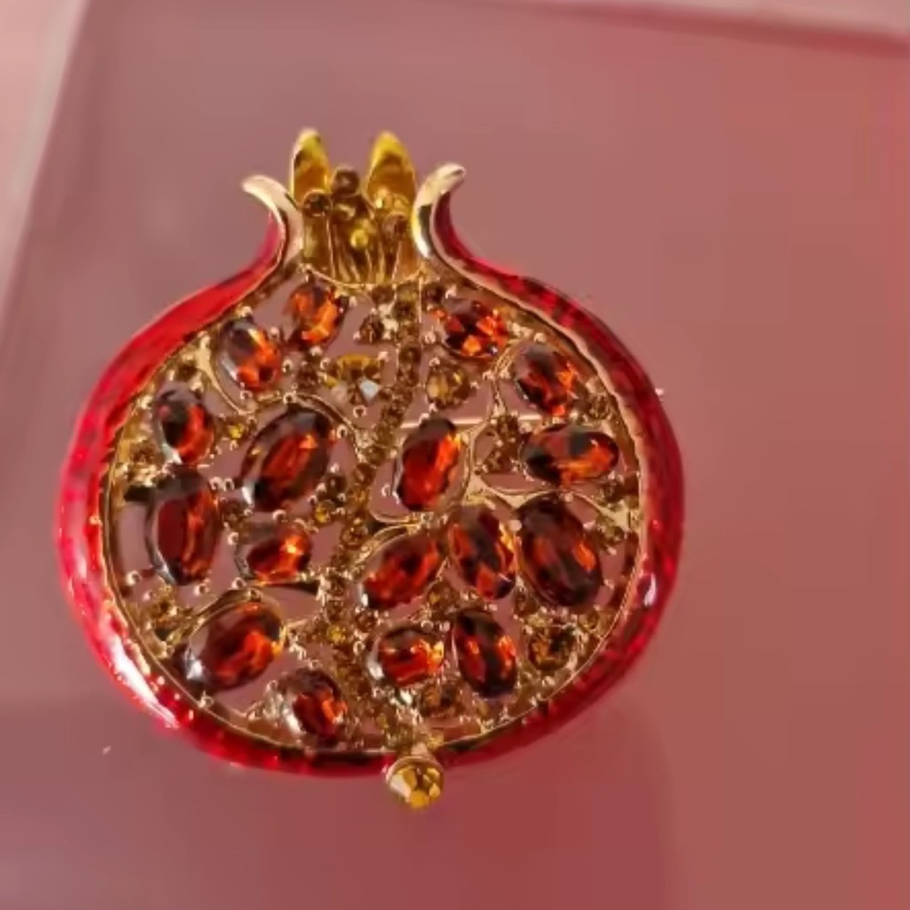 Red Pomegranate Crystal Gold Brooch